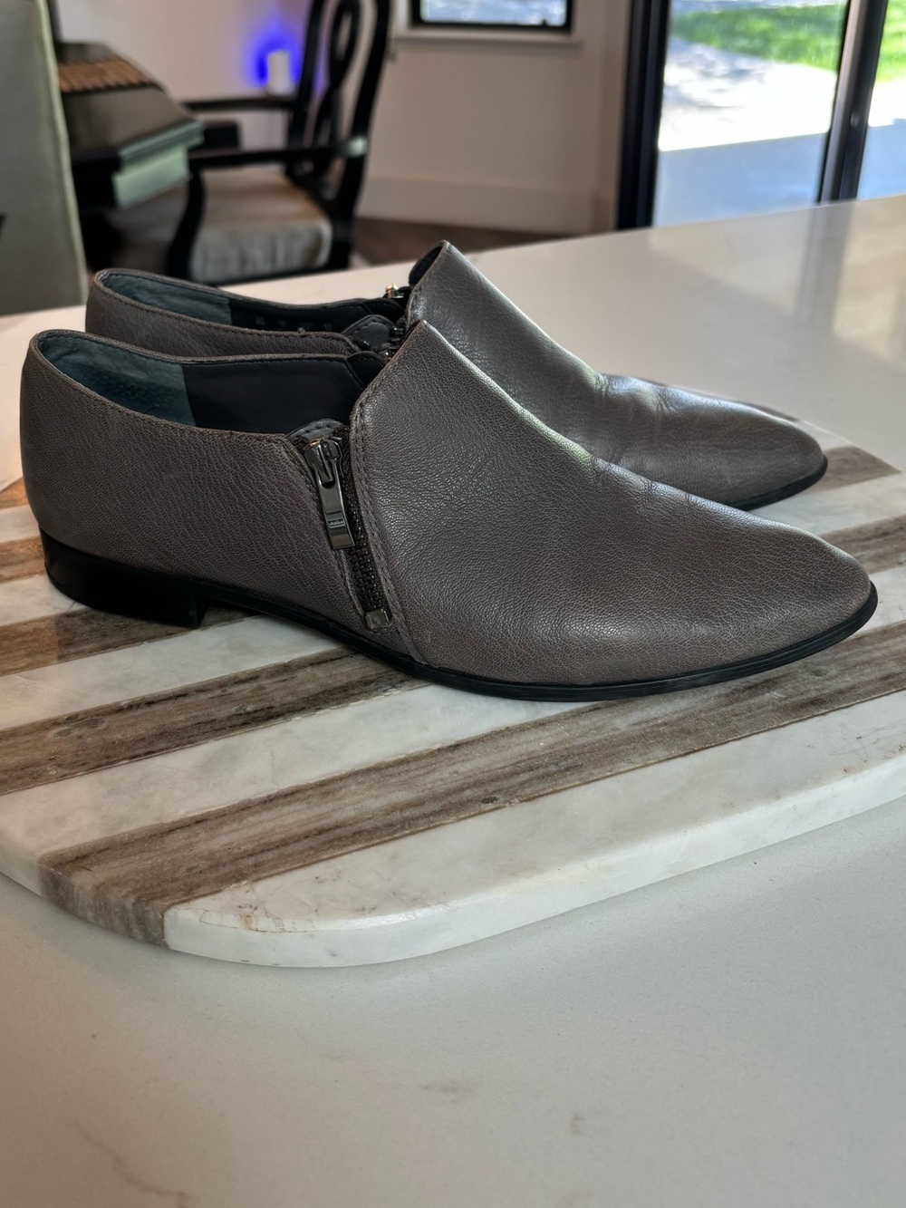 Franco Sarto Womens’s Gray Double Zipper shoes.